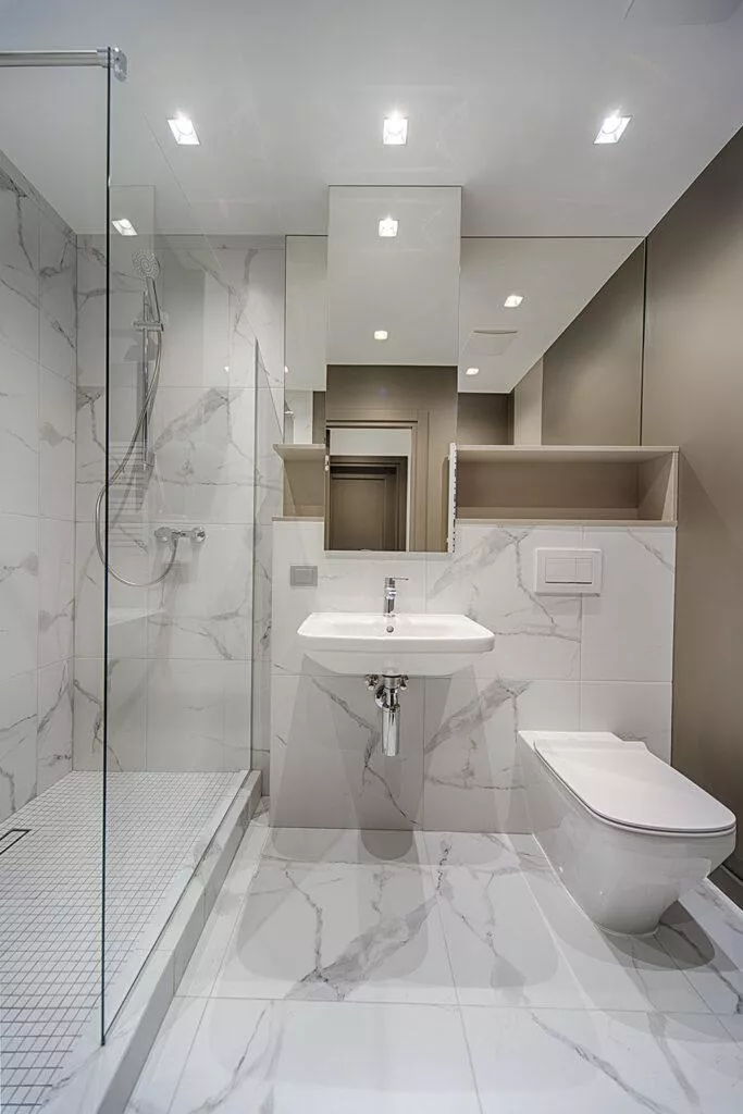 premium bathroom with white marble tiles