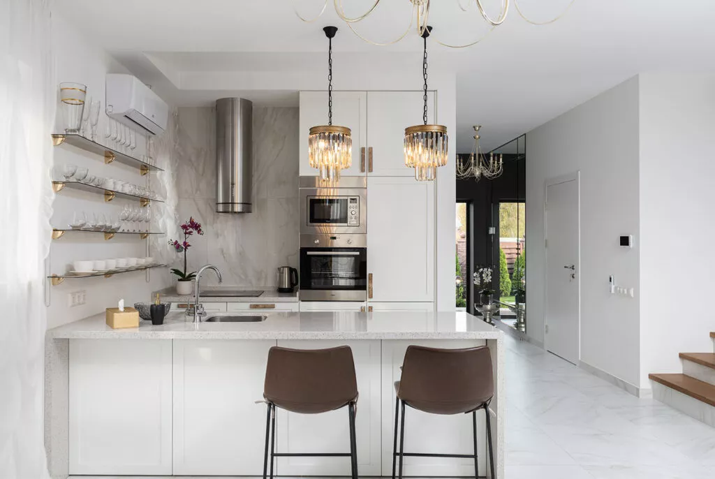 high - class open up kitchen with white look